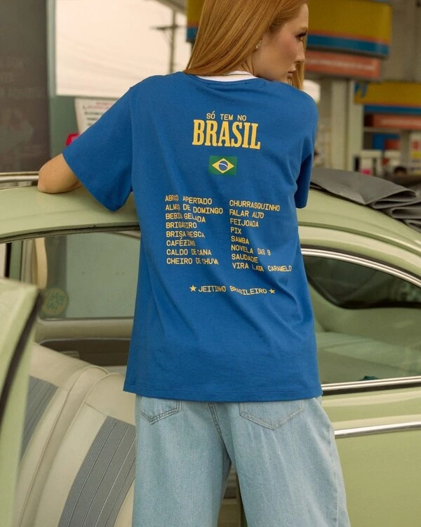 T-shirt Só Tem no Br Azul