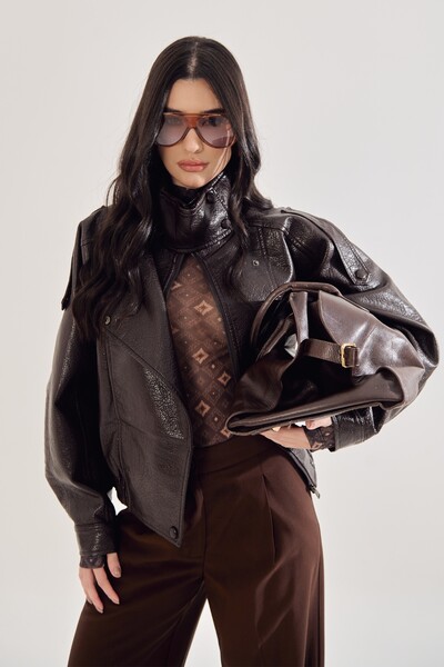 Foto Jaqueta Oversized Biker Em Couro Sintético