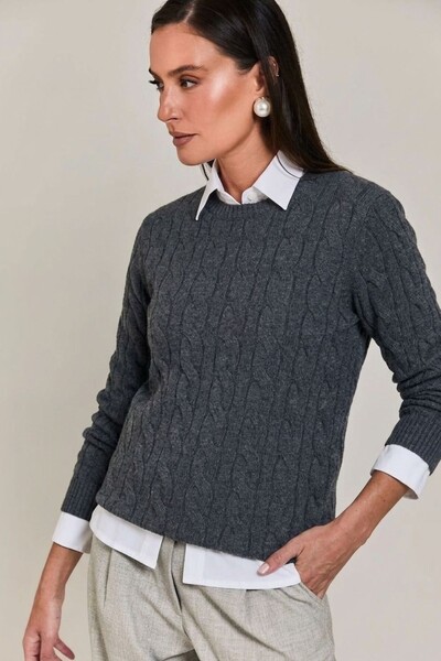 Foto Tricot Decote Careca Trançado Manga Longa