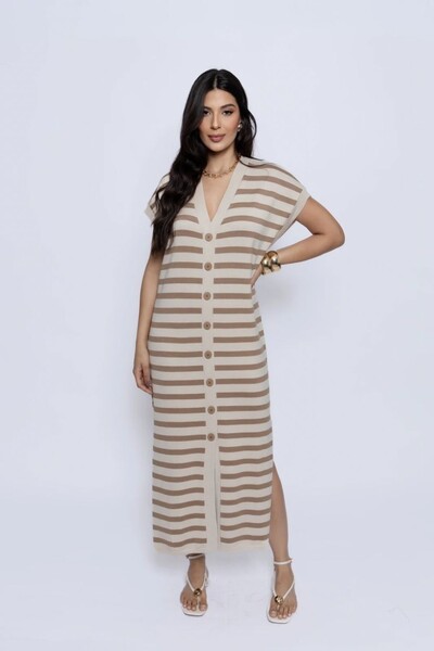 Foto Vestido Amplo Tricot Listrado