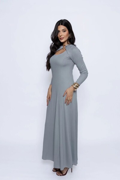 Foto Vestido Canelado Detalhe Fivela