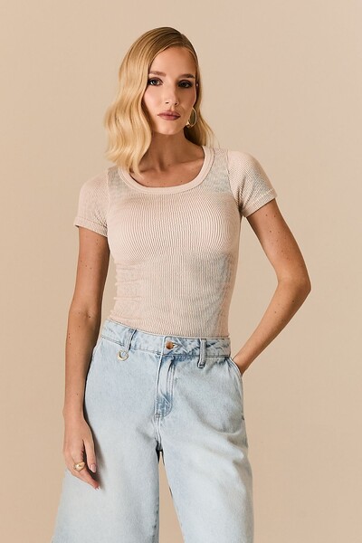 Foto Blusa Malha Canelada Sem Costura