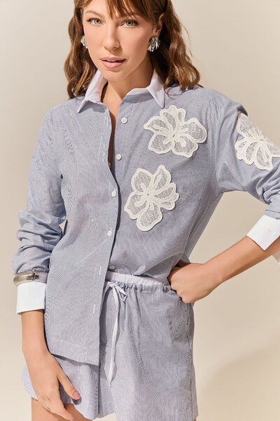 Foto Camisa Manga Longa Tricoline Listrada C/ Aplicação