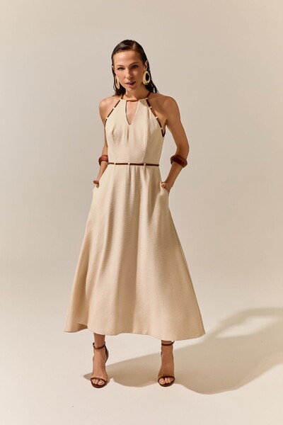 Foto Vestido Midi Viés Contrastante