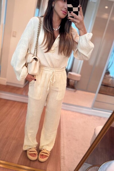 FotoCalça Reta Linho Canelê