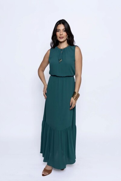 Foto Vestido Longo Maria Detalhe Ajuste Decote