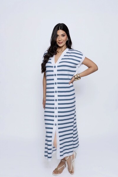 Foto Vestido Amplo Tricot Listrado
