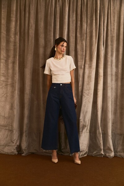 Foto Calça Jeans Reta Cropped