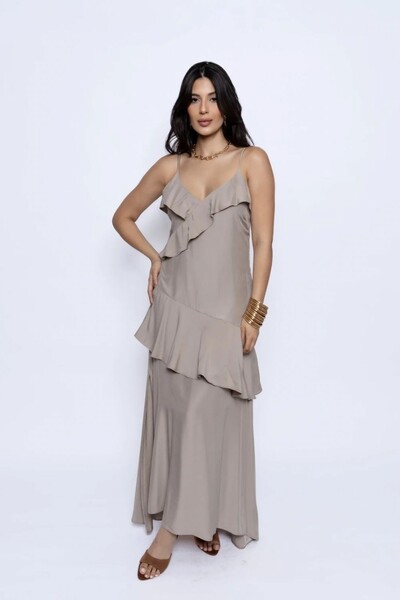 Foto Vestido Longo Regata Babados Assimétricos