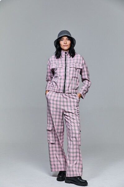 Foto Calça Cargo Xadrez Com Elástico Na Cintura