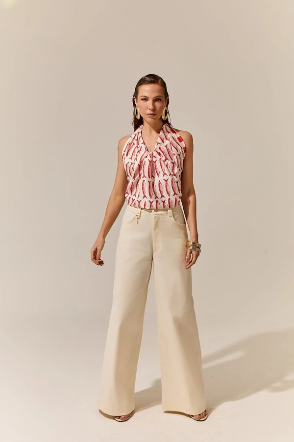 Calça Pantalona Sarja