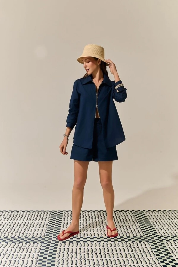 Camisa Zíper Tricoline