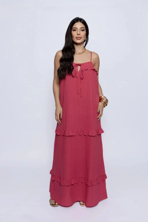 Vestido Amplo Detalhe Recorte Babados