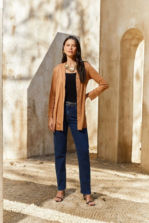Cardigan Malha Canelada Botões