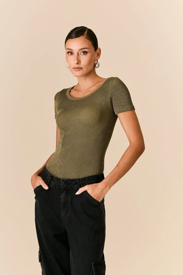 Blusa Malha Canelada Sem Costura