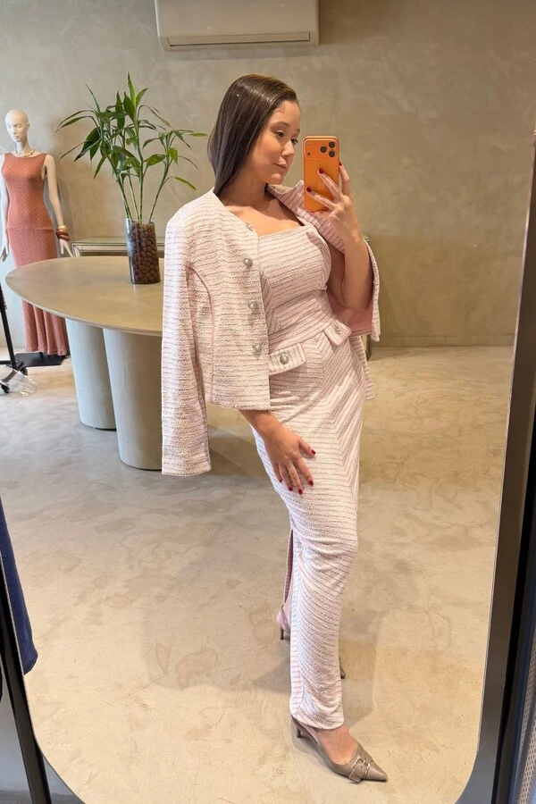 Saia Longa Malha Tweed