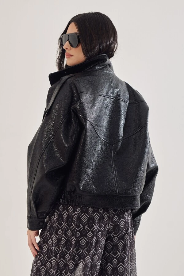 Jaqueta Oversized Biker Em Couro Sintético