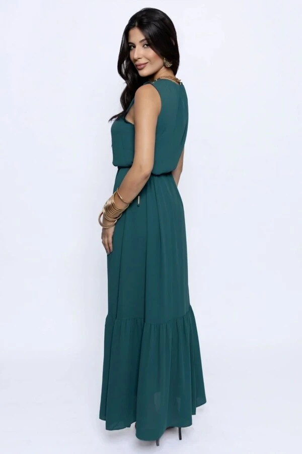 Vestido Longo Maria Detalhe Ajuste Decote