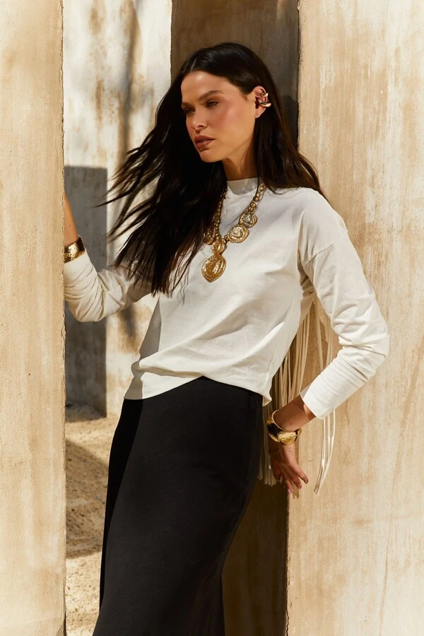 Blusa Manga Longa Macrame