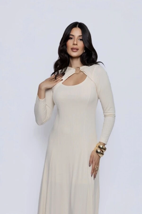 Vestido Canelado Detalhe Fivela