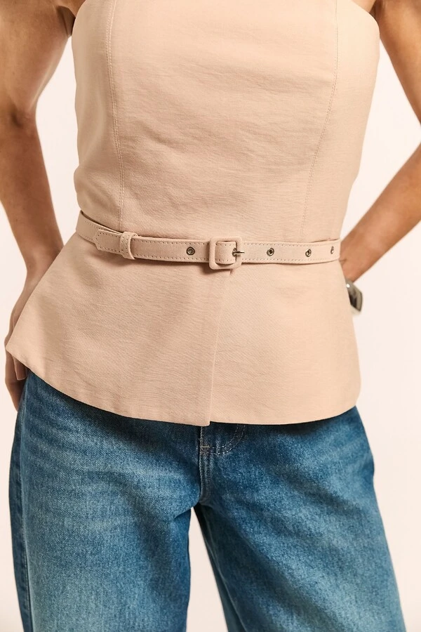 Corset Tomara que Caia em Alfaiataria com Cinto Timeless