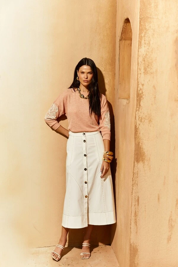 Blusa Malha Tricot Bordada