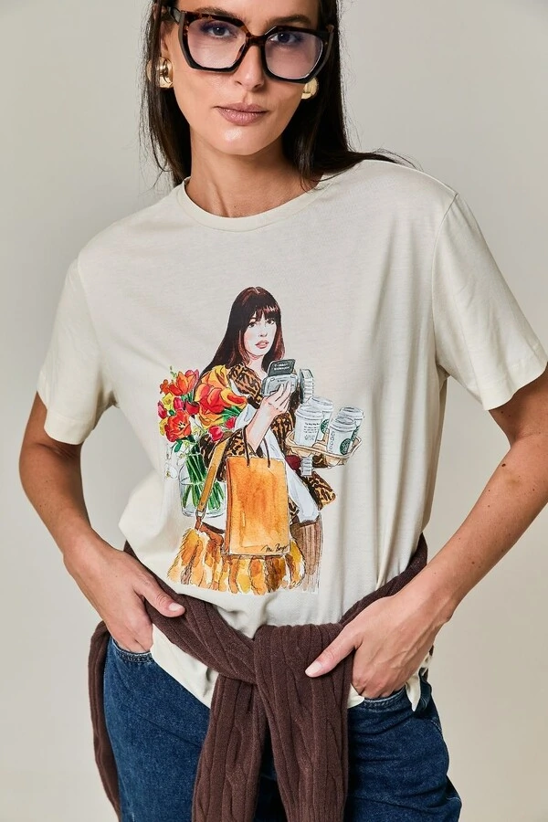 T-shirt Algodão Estampa Andrea Flores