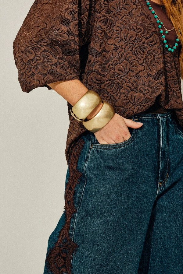Calça Jeans Reta com Renda