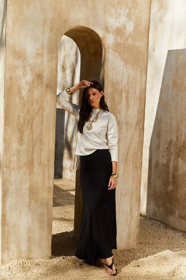 Blusa Manga Longa Macrame