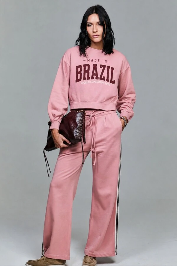 Calça De Moletom Com Elástico E Detalhe Lateral
