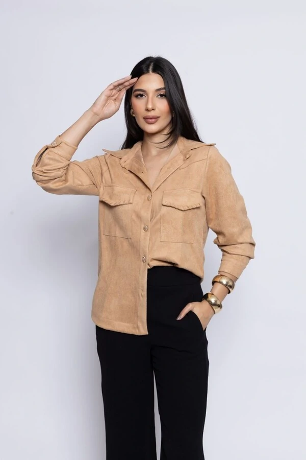 Camisa Suede Manga Longa