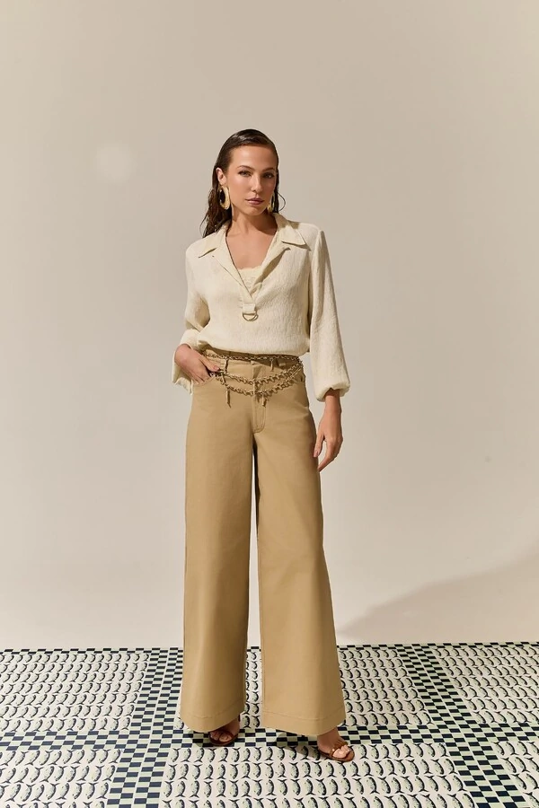 Calça Pantalona Sarja