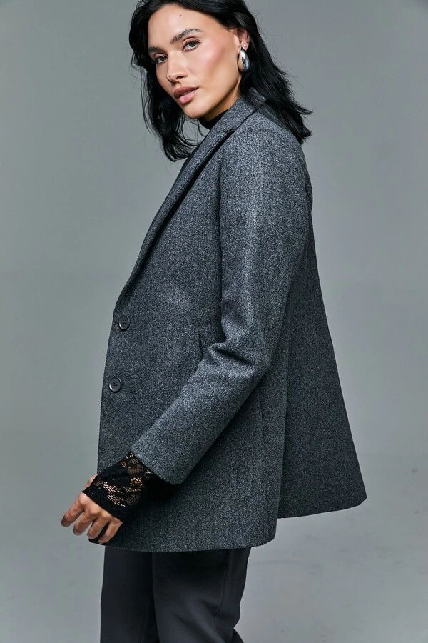 Casaco Alongado Em Lã Batida Mescla