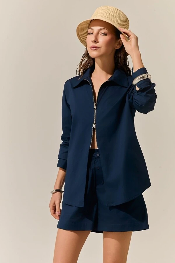 Camisa Zíper Tricoline