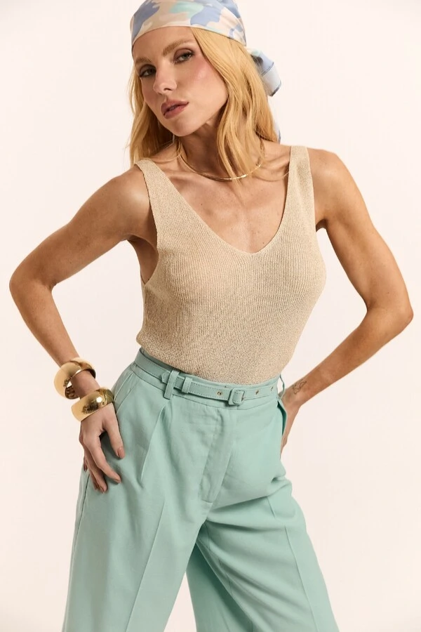 Regata Decote em V em Tricot Timeless