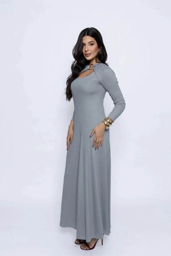 Vestido Canelado Detalhe Fivela