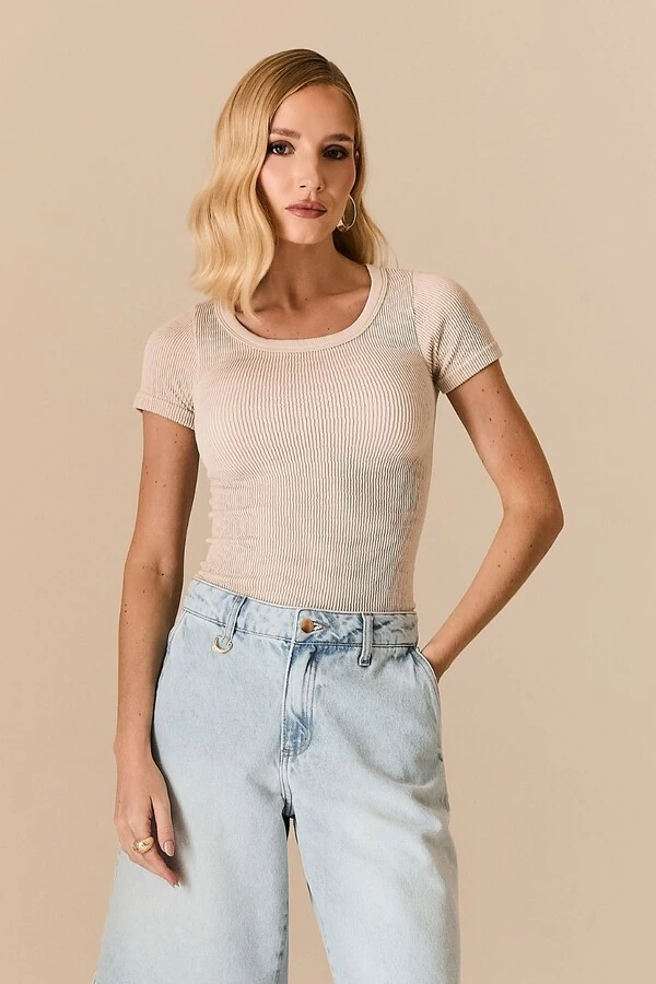 Blusa Malha Canelada Sem Costura