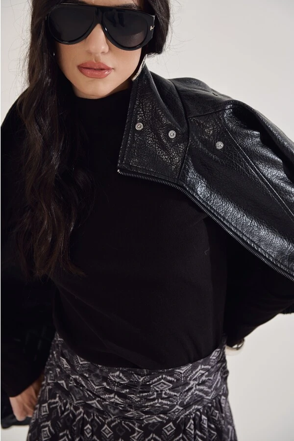 Jaqueta Oversized Biker Em Couro Sintético