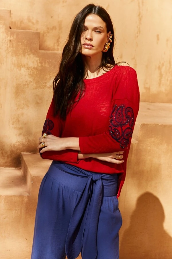 Blusa Malha Tricot Bordada