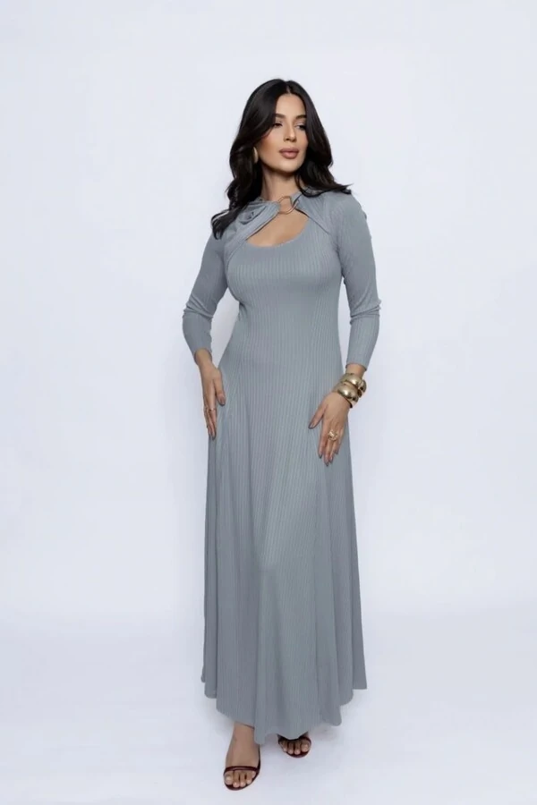 Vestido Canelado Detalhe Fivela