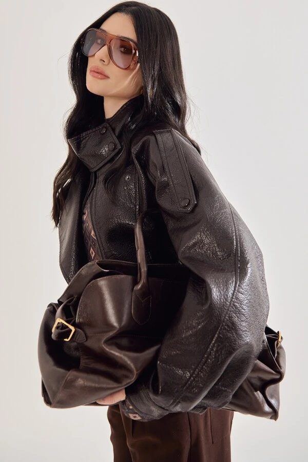 Jaqueta Oversized Biker Em Couro Sintético