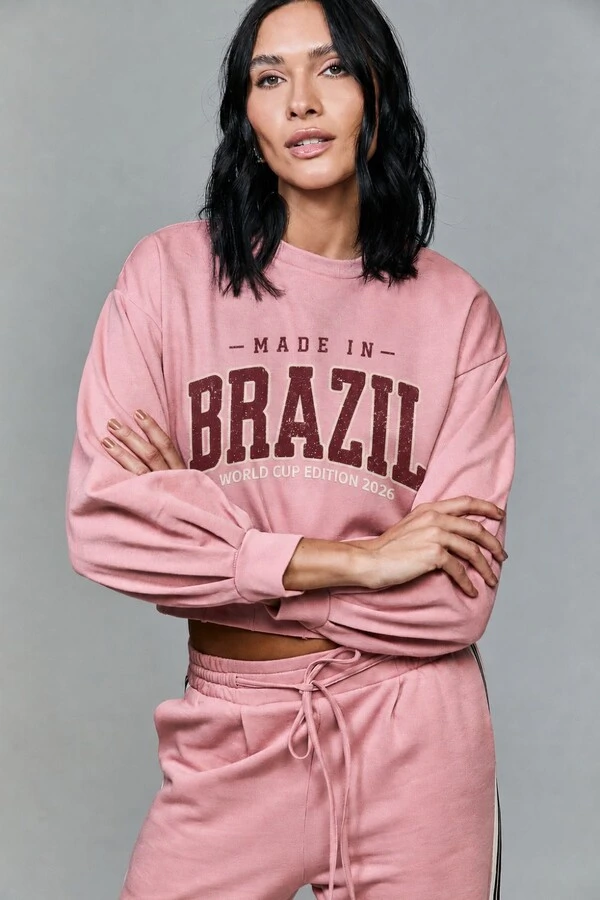 Blusa Em Moletom Brasil Com Pregas
