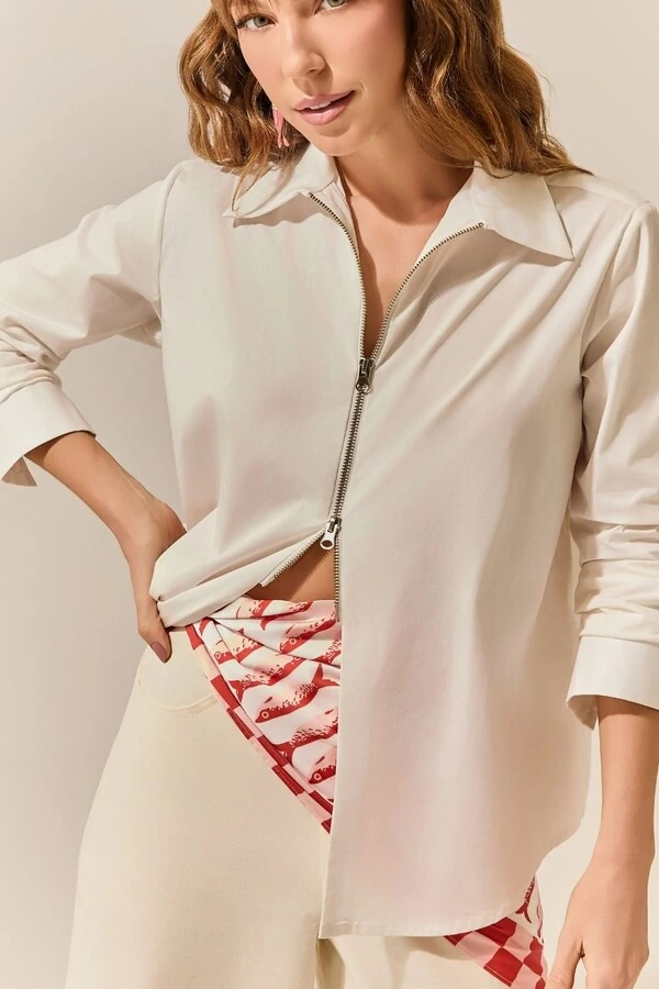 Camisa Zíper Tricoline