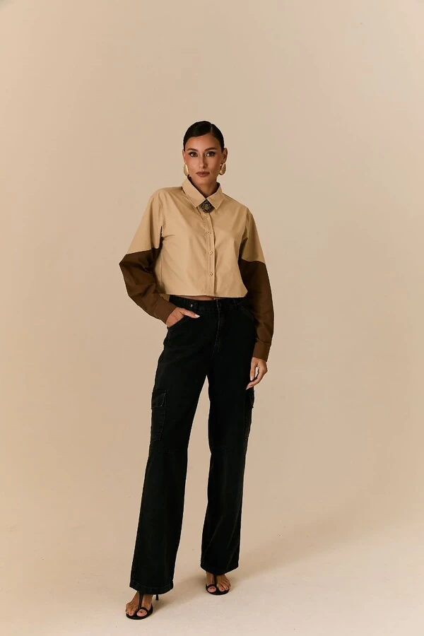 Camisa Bicolor Com Recortes