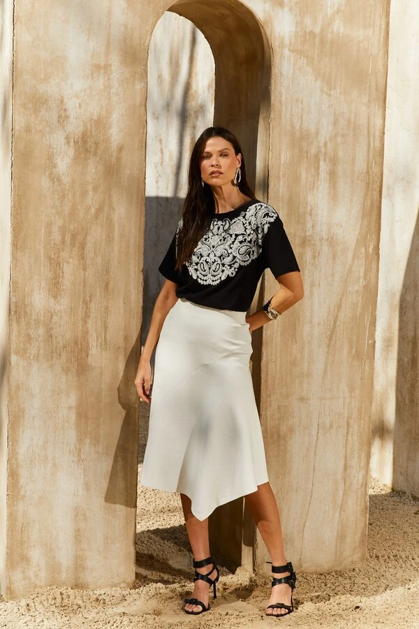 T-shirt Silk Frontal Bordado