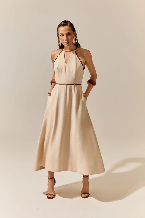 Vestido Midi Viés Contrastante