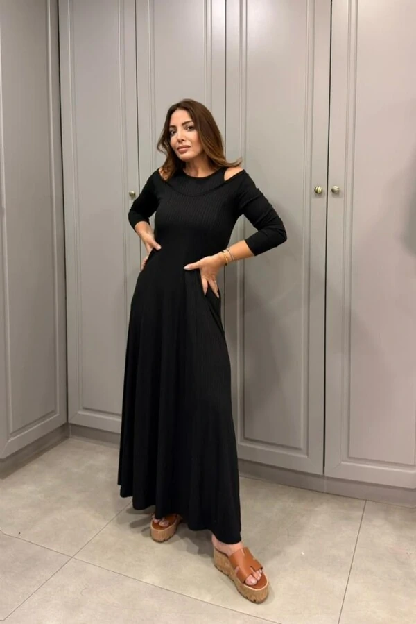 Vestido Canelado Manga Longa Sobreposição