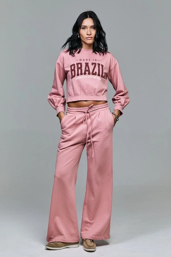 Blusa Em Moletom Brasil Com Pregas
