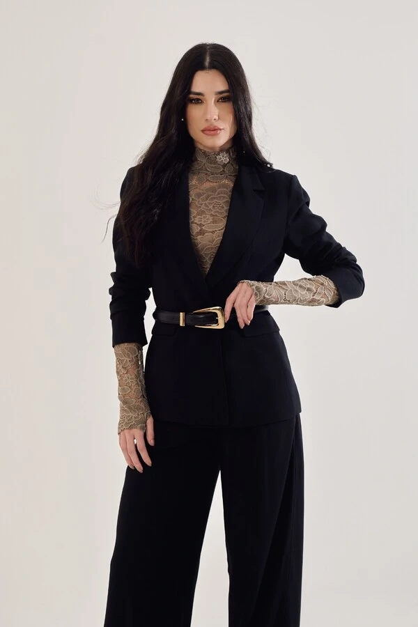 Blazer Alfaiataria Acinturado Com Lapela