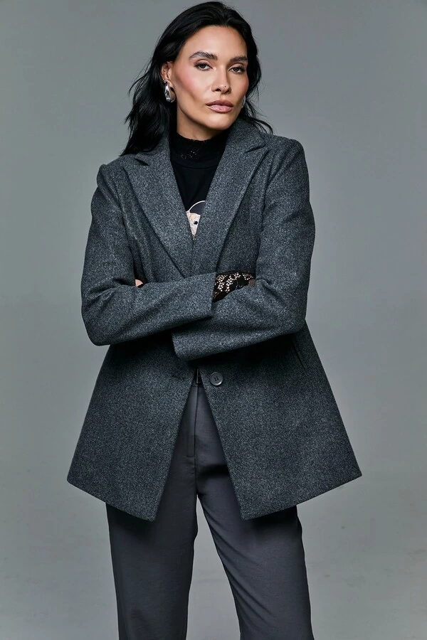 Casaco Alongado Em Lã Batida Mescla